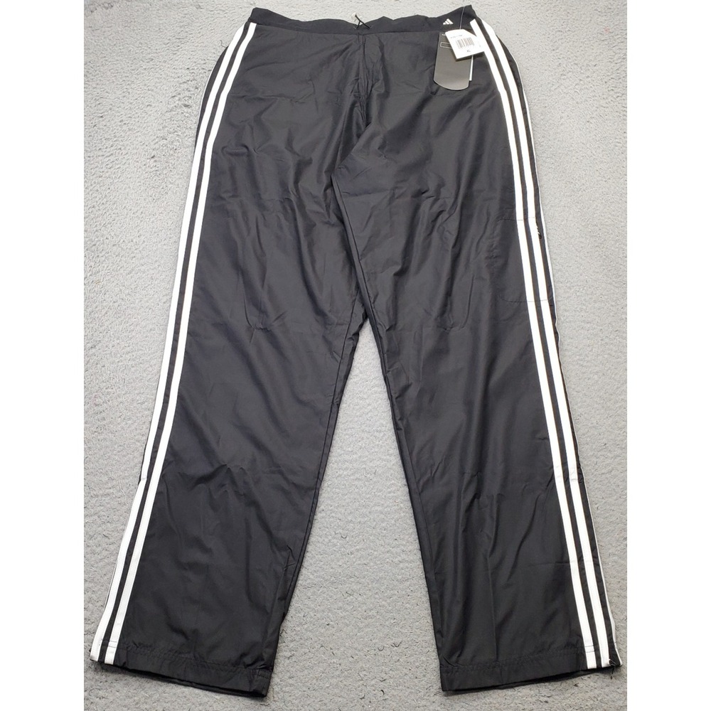 Adidas Track Pants Mens XL Black 3-Stripes Panel Windbreaker Drawstring Waist - Picture 1 of 9
